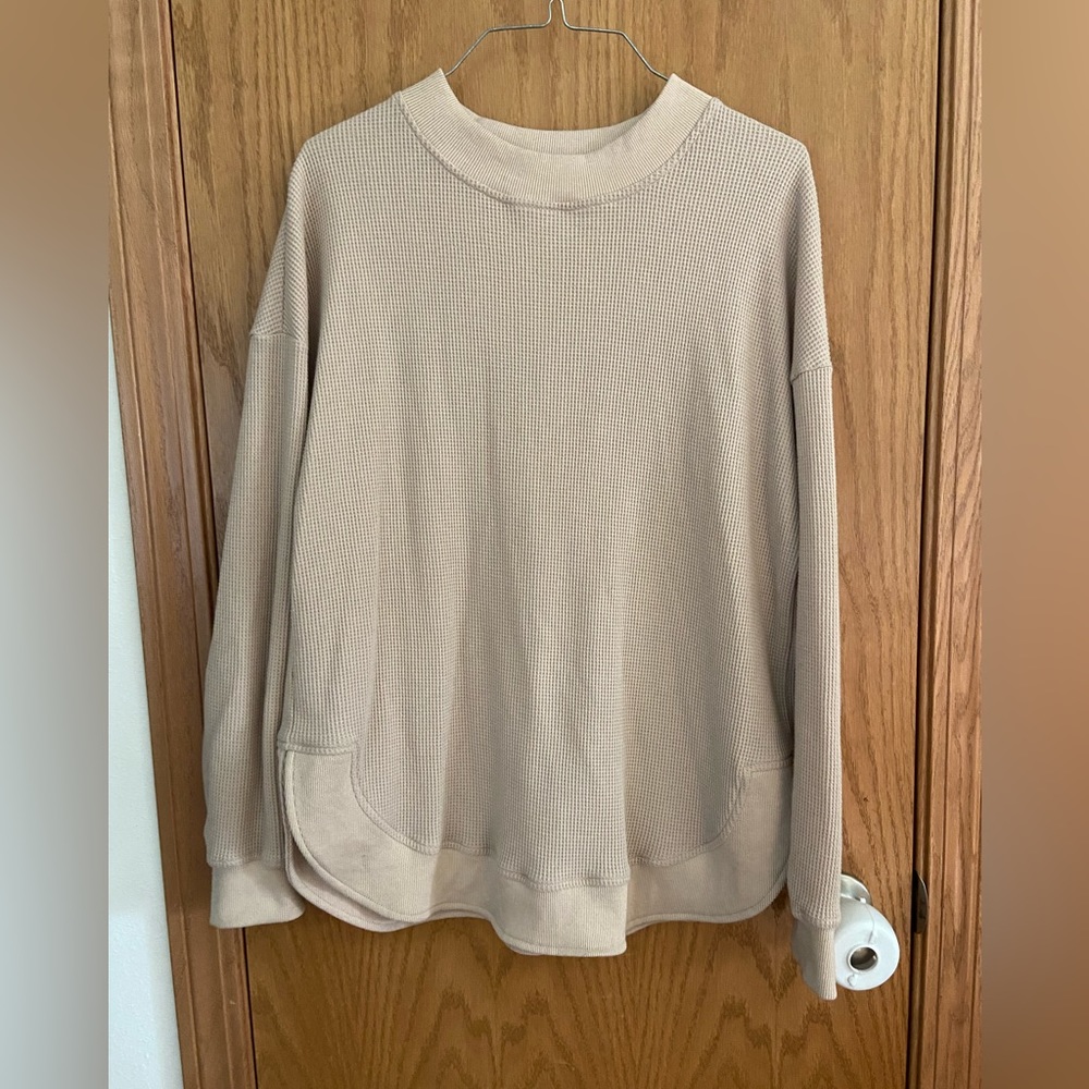 Waffle Knit side slit long sleeve top